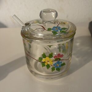 Hand painted & signed jam/condiment jar. 3.75”x3”